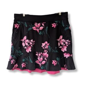 Callaway Golf Women's Black & Pink Floral Print Ruffle Hem Athletic Skort